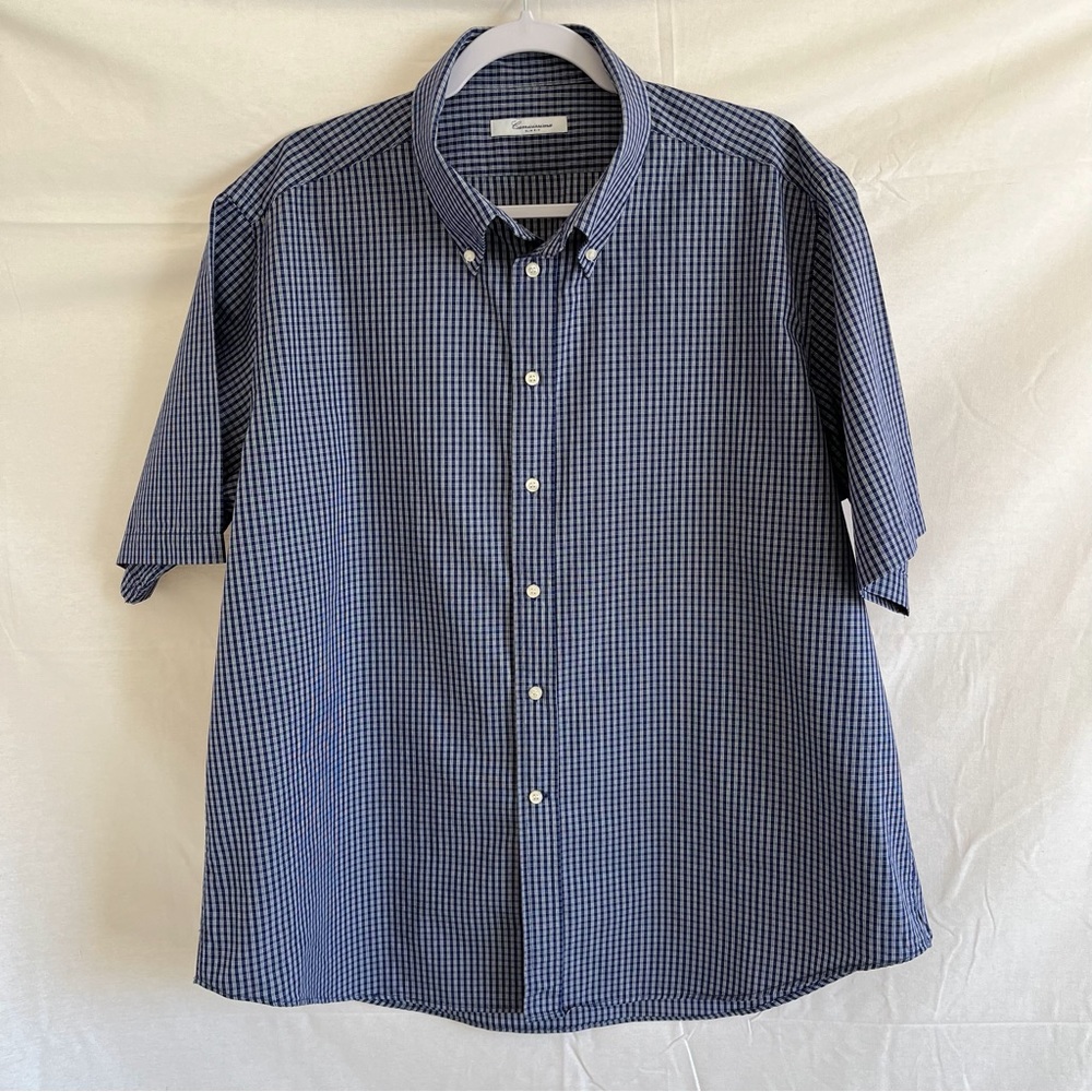 CAMICISSIMA Mens Slim Fit Short Sleeve Button Down Blue Plaid Shirt Size 48